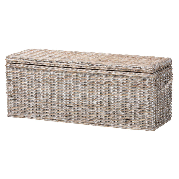 Baxton Studio Bali & Pari Clarette Handwoven Natural Rattan Lift Top Storage Bench for Coastal Boho Spaces Cloudhaven-LG-White Wash Rattan-Bench