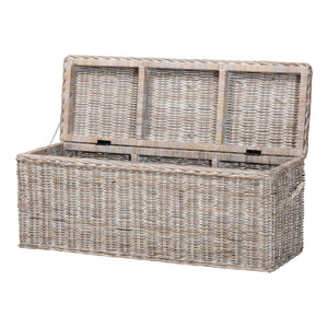 Baxton Studio Bali & Pari Clarette Handwoven Natural Rattan Lift Top Storage Bench for Coastal Boho Spaces Cloudhaven-LG-White Wash Rattan-Bench