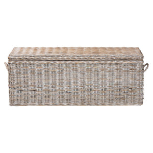 Baxton Studio Bali & Pari Clarette Handwoven Natural Rattan Lift Top Storage Bench for Coastal Boho Spaces Cloudhaven-LG-White Wash Rattan-Bench
