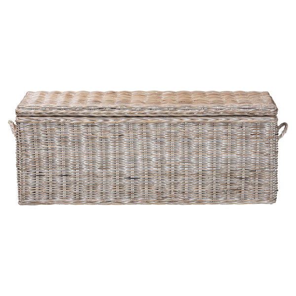 Baxton Studio Bali & Pari Clarette Handwoven Natural Rattan Lift Top Storage Bench for Coastal Boho Spaces Cloudhaven-LG-White Wash Rattan-Bench