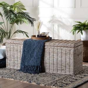 Baxton Studio Bali & Pari Clarette Handwoven Natural Rattan Lift Top Storage Bench for Coastal Boho Spaces Cloudhaven-LG-White Wash Rattan-Bench
