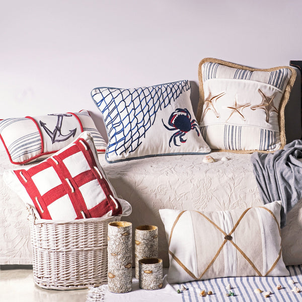 Hiend Accents Linen Rope Pillow - Elegant White Fabric With Vibrant Red Accents For Stylish Home Decor Enhancement Multi Shell, 100% Polyester. Filling, 100% Polyester Pl6120