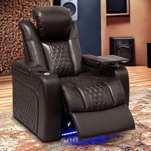 English Elm 37.8"power Recliner Nappa Leather Home Theater Seat with Rgb Lighting and Smart Charging D1048117456