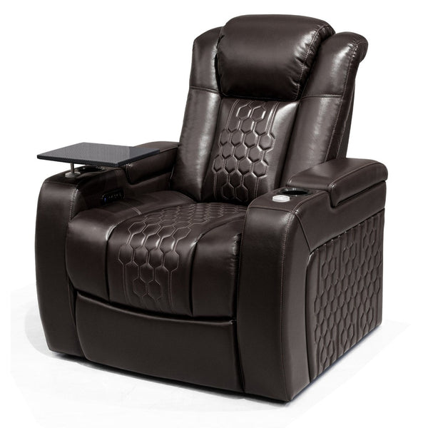 English Elm 37.8"power Recliner Nappa Leather Home Theater Seat with Rgb Lighting and Smart Charging D1048117456