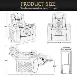 English Elm 37.8"power Recliner Nappa Leather Home Theater Seat with Rgb Lighting and Smart Charging D1048117456