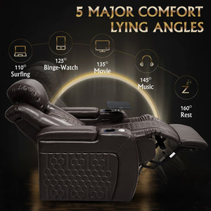 English Elm 37.8"power Recliner Nappa Leather Home Theater Seat with Rgb Lighting and Smart Charging D1048117456