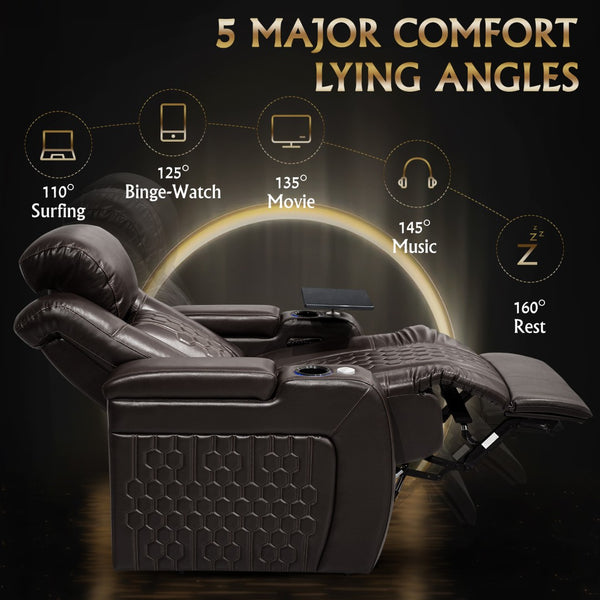 English Elm 37.8"power Recliner Nappa Leather Home Theater Seat with Rgb Lighting and Smart Charging D1048117456