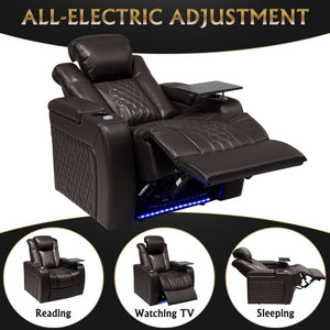 English Elm 37.8"power Recliner Nappa Leather Home Theater Seat with Rgb Lighting and Smart Charging D1048117456