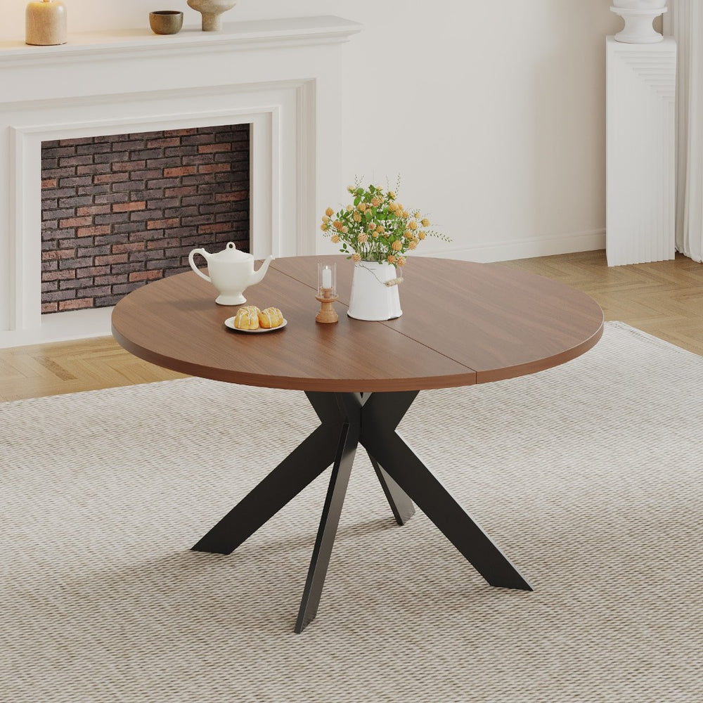 English Elm Round Solid Wood Dining Table Walnut Finish Seats Four Mid-Century Modern Style D1053113942