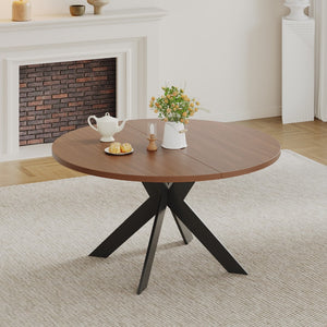 English Elm Round Solid Wood Dining Table Walnut Finish Seats Four Mid-Century Modern Style D1053113942