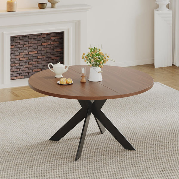 English Elm Round Solid Wood Dining Table Walnut Finish Seats Four Mid-Century Modern Style D1053113942