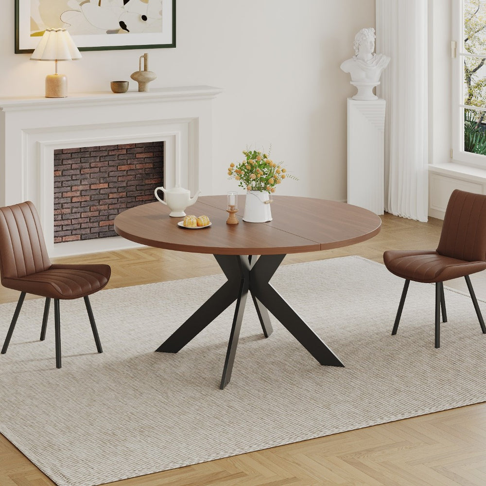 English Elm Round Solid Wood Dining Table Walnut Finish Seats Four Mid-Century Modern Style D1053113942