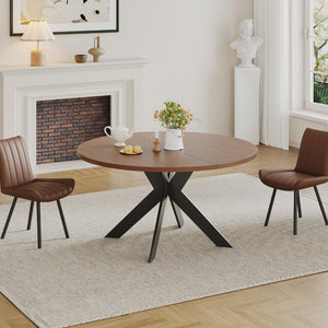 English Elm Round Solid Wood Dining Table Walnut Finish Seats Four Mid-Century Modern Style D1053113942