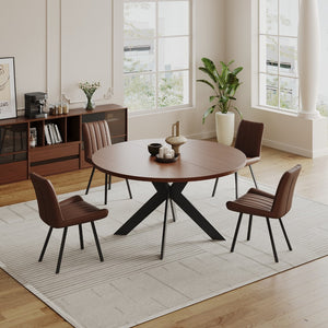 English Elm Round Solid Wood Dining Table Walnut Finish Seats Four Mid-Century Modern Style D1053113942