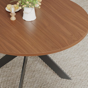 English Elm Round Solid Wood Dining Table Walnut Finish Seats Four Mid-Century Modern Style D1053113942