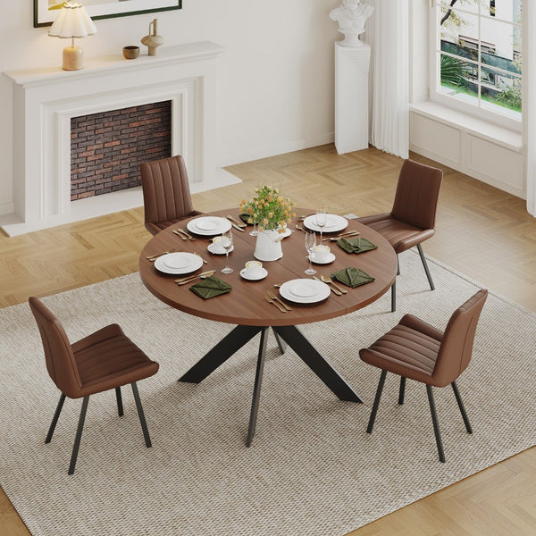 English Elm Round Solid Wood Dining Table Walnut Finish Seats Four Mid-Century Modern Style D1053113942