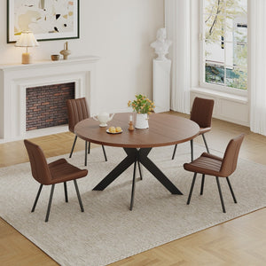 English Elm Round Solid Wood Dining Table Walnut Finish Seats Four Mid-Century Modern Style D1053113942