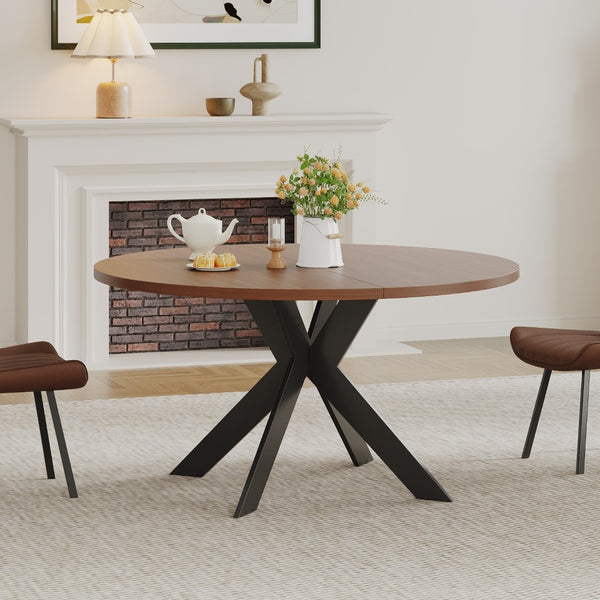 English Elm Round Solid Wood Dining Table Walnut Finish Seats Four Mid-Century Modern Style D1053113942