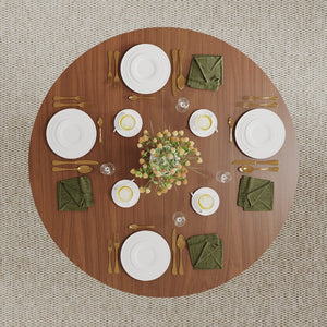 English Elm Round Solid Wood Dining Table Walnut Finish Seats Four Mid-Century Modern Style D1053113942