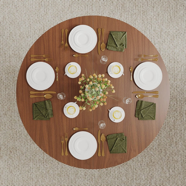 English Elm Round Solid Wood Dining Table Walnut Finish Seats Four Mid-Century Modern Style D1053113942
