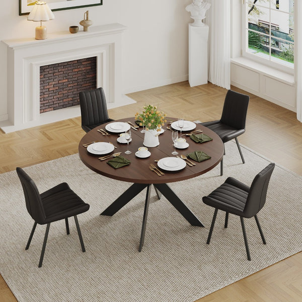 English Elm Round Solid Walnut Dining Table Seats Four with Rich Natural Grain for Modern Spaces D1053113943