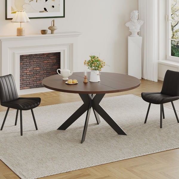English Elm Round Solid Walnut Dining Table Seats Four with Rich Natural Grain for Modern Spaces D1053113943