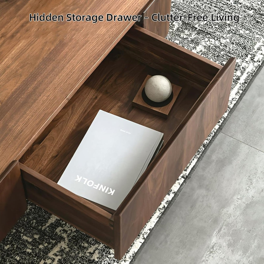 English Elm Luxury Solid Wood Square Coffee Table Walnut Finish Hidden Drawer Raised Edge Living Room D1053120128