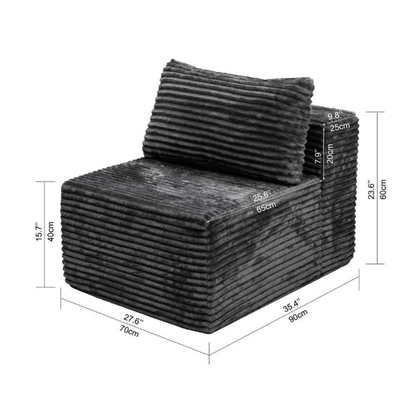 English Elm Fa-009A-Black-1U Modular Corduroy Sectional Sofa Reversible Chaise Low Profile Living Room Grey FA D1105118648