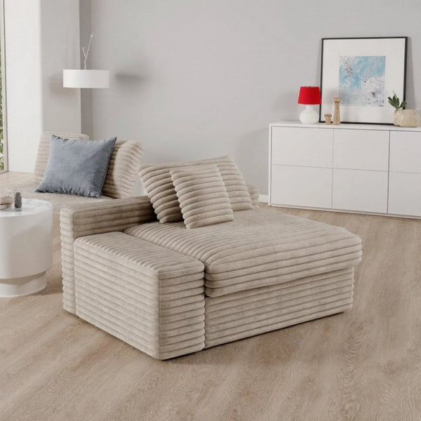 English Elm Fa-008B-Beige-2L Modular Sectional Sofa Plush Corduroy Reversible Chaise Lounge Living Room D1105118735