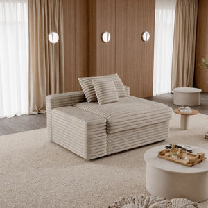 English Elm Fa-008B-Beige-2L Modular Sectional Sofa Plush Corduroy Reversible Chaise Lounge Living Room D1105118735