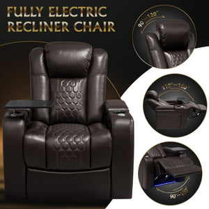 English Elm Fa-601-Coffee-1Lg Nappa Leather Power Recliner with RGB Lighting for Home Theater D1105119892