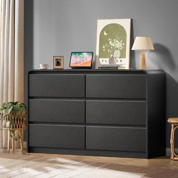English Elm 6 Drawer Curved Dresser Matte Black Chest Sculptural Minimalist Storage for Bedroom or Living Room Black - A D1124119981