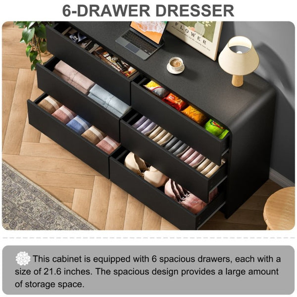 English Elm 6 Drawer Curved Dresser Matte Black Chest Sculptural Minimalist Storage for Bedroom or Living Room Black - A D1124119981
