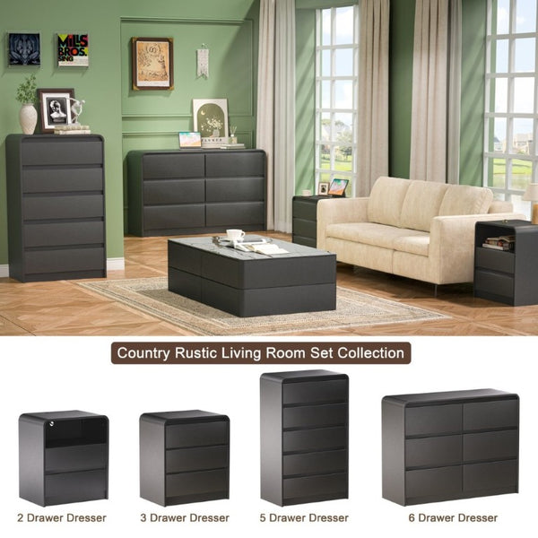 English Elm 6 Drawer Curved Dresser Matte Black Chest Sculptural Minimalist Storage for Bedroom or Living Room Black - A D1124119981