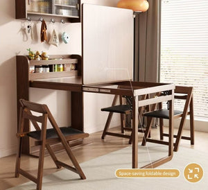English Elm 62 Inch Fold Flat Wall Cabinet Dining Table with Open Shelf for Small Spaces Walnut D1134126563