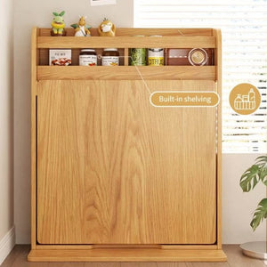 English Elm 62 Inch Fold Flat Wall Cabinet Dining Table with Open Shelf for Small Spaces Natural D1134126565