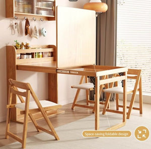 English Elm 62 Inch Fold Flat Wall Cabinet Dining Table with Open Shelf for Small Spaces Natural D1134126565
