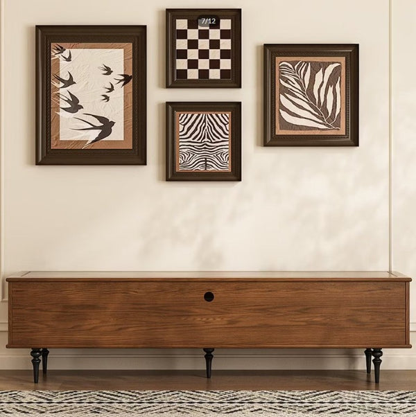 English Elm 78 Inch Fluted Glass Door Low Profile Media Console for Mid Century Living Rooms D1134127224