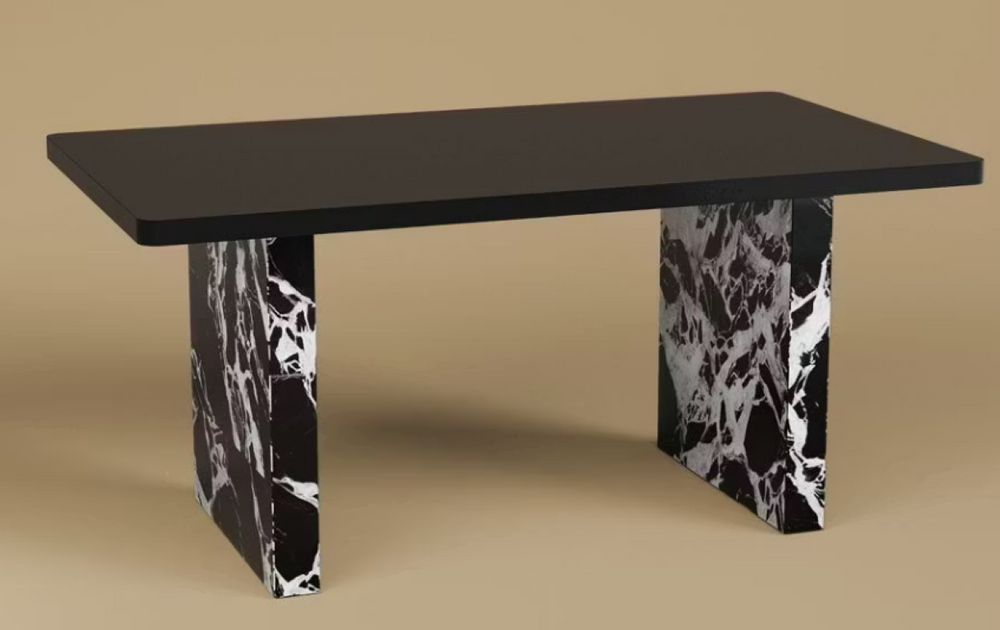 English Elm 54.6/62.4 Italian Inspired Dining Table Sculptural Pedestal Marble Look Top Seats Eight D1134129195