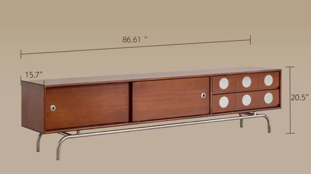 English Elm Walnut Low Profile Media Console with Sliding Doors for Modern Living Rooms D1134133736