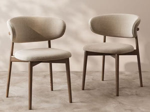 English Elm 2Pcs Upholstered Dining Chairs Solid Ash Frame Curved Back Beige Seat Modern Set Walnut D1134133857