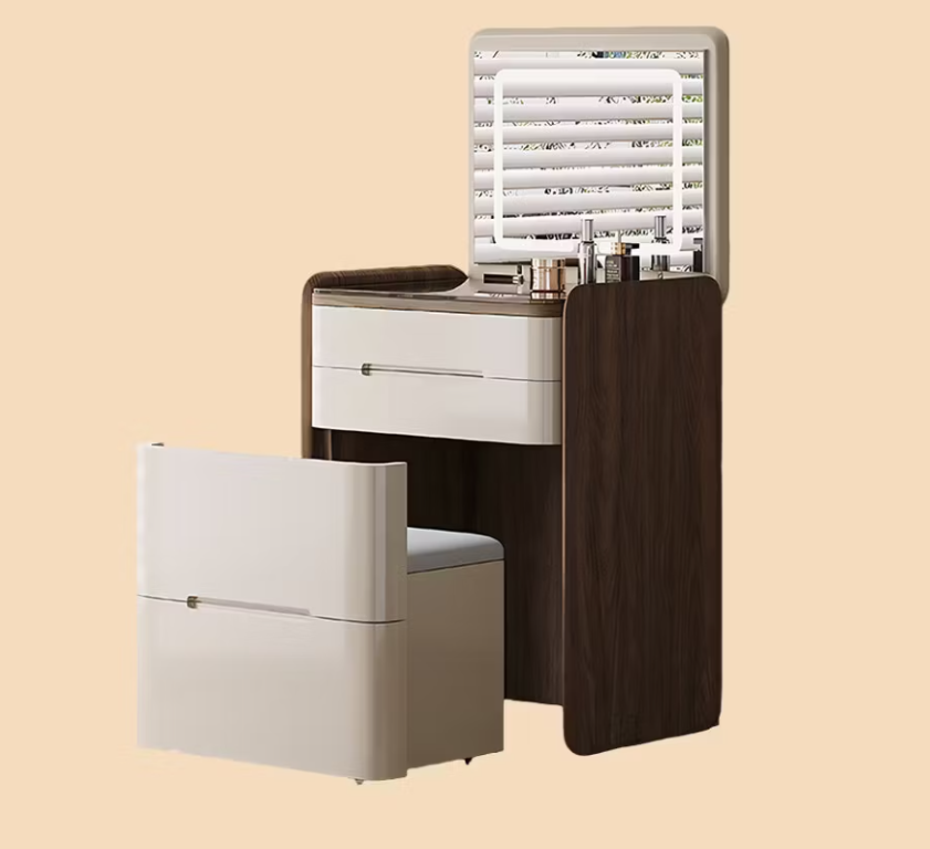 English Elm Functional Makeup Vanity with LED Mirror Drawers and Stool for Small Bedrooms D1134137534
