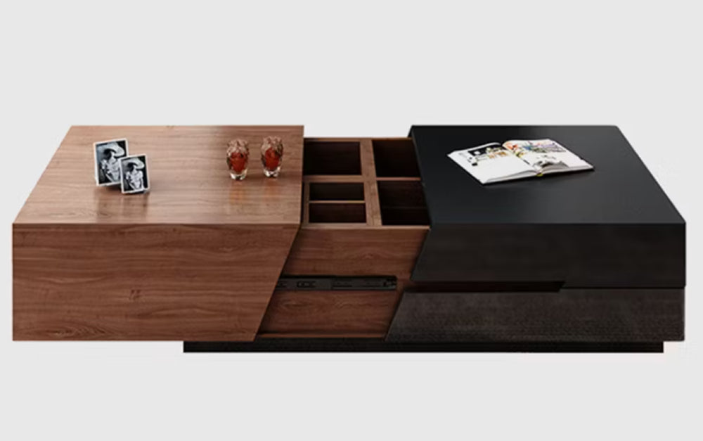 English Elm Modern Walnut and Black Living Room TV Console with Expandable Storage Coffee Table D1134150357