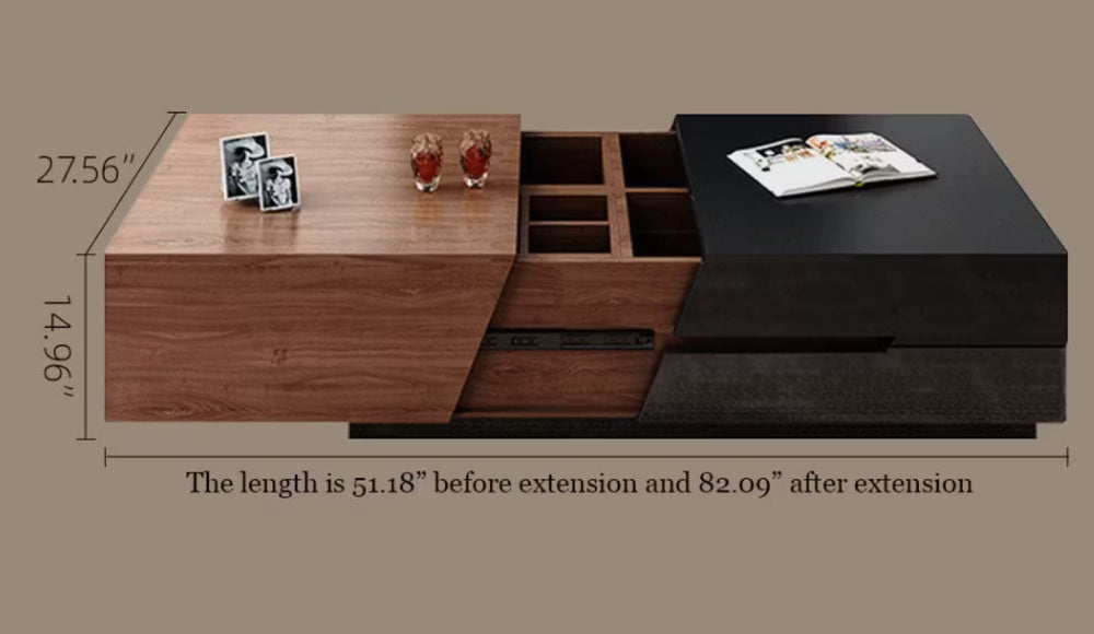 English Elm Modern Walnut and Black Living Room TV Console with Expandable Storage Coffee Table D1134150357