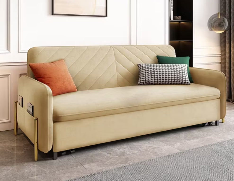 English Elm Modern Velvet Sleeper Sofa with Built-In Storage Drawers and Reinforced Metal Frame D1134152760