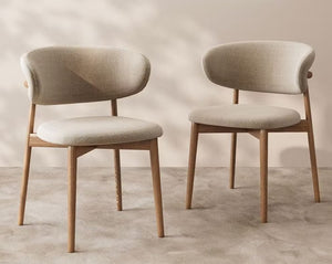 English Elm 2Pcs Upholstered Dining Chairs Solid Ash Frame Curved Back Beige Seat Modern Set Natural D1134152954