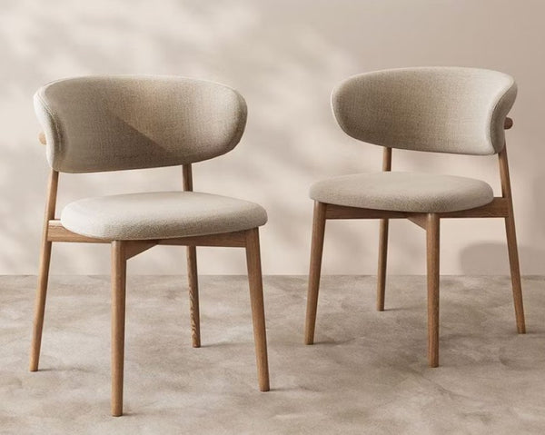 English Elm 2Pcs Upholstered Dining Chairs Solid Ash Frame Curved Back Beige Seat Modern Set Natural D1134152954