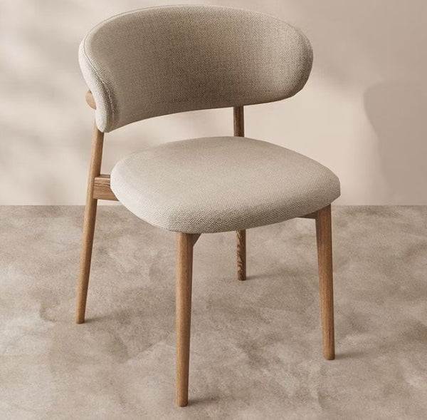 English Elm 2Pcs Upholstered Dining Chairs Solid Ash Frame Curved Back Beige Seat Modern Set Natural D1134152954
