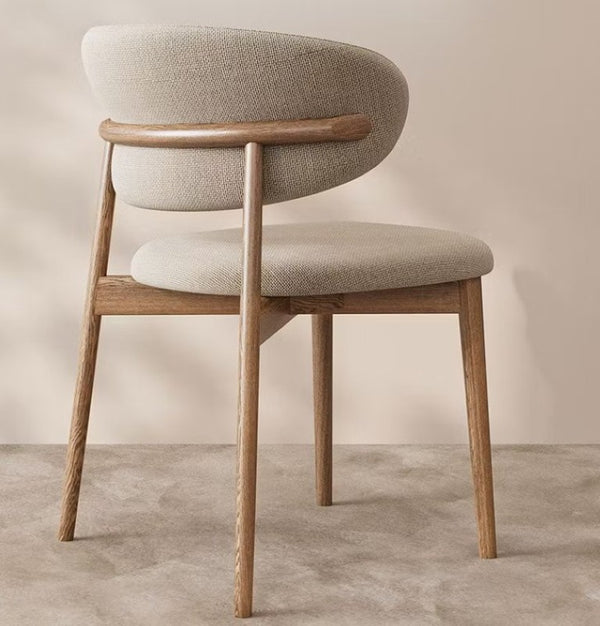 English Elm 2Pcs Upholstered Dining Chairs Solid Ash Frame Curved Back Beige Seat Modern Set Natural D1134152954