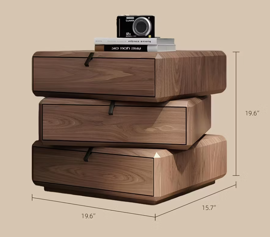 English Elm Modern Rotating Three Drawer Nightstand Matte Minimalist Bedside Storage Unit Walnut D1134157982
